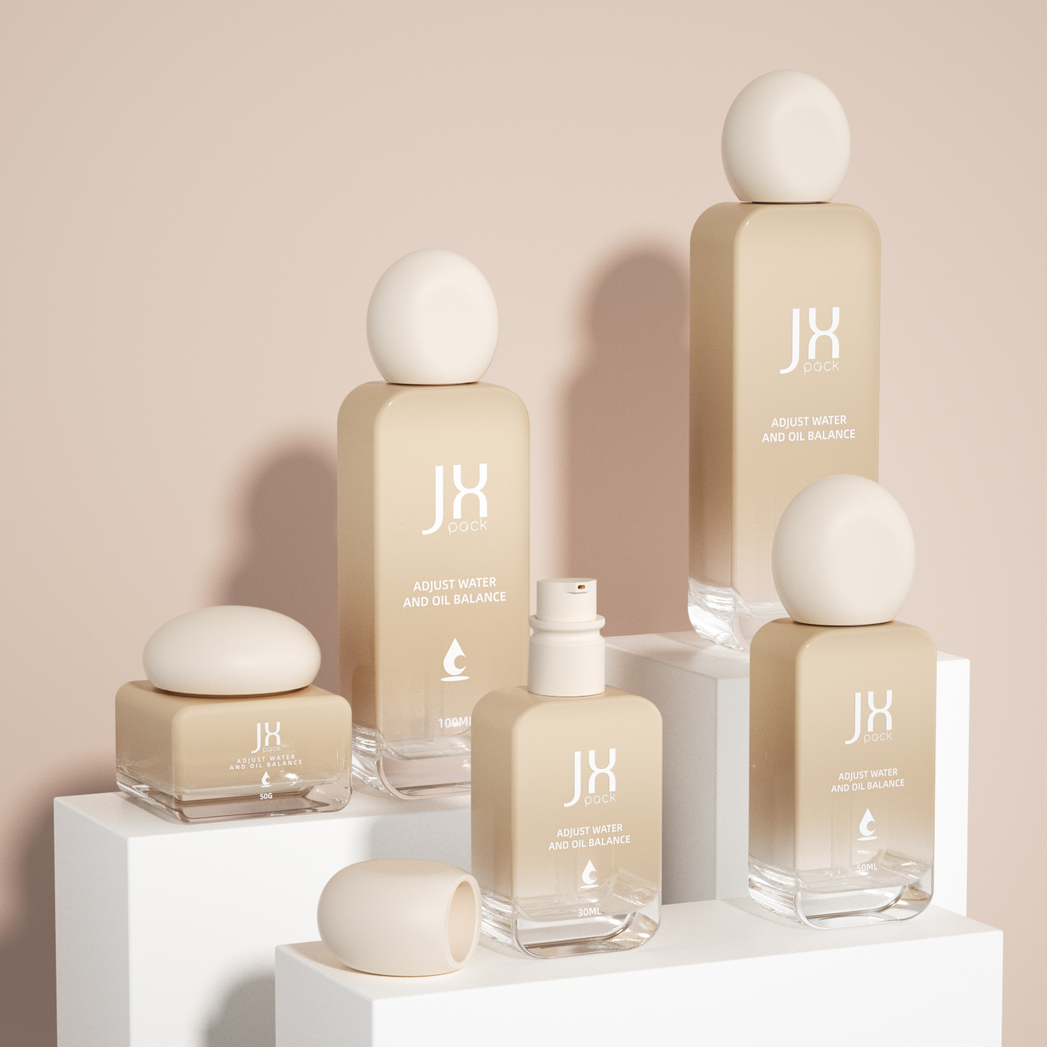 Luxury 30ml 50ml 100ml 120ml Glass Cosmetic Serum Dropper Lotion Cream Skincare Pump Packaging Bottles and Jar Set