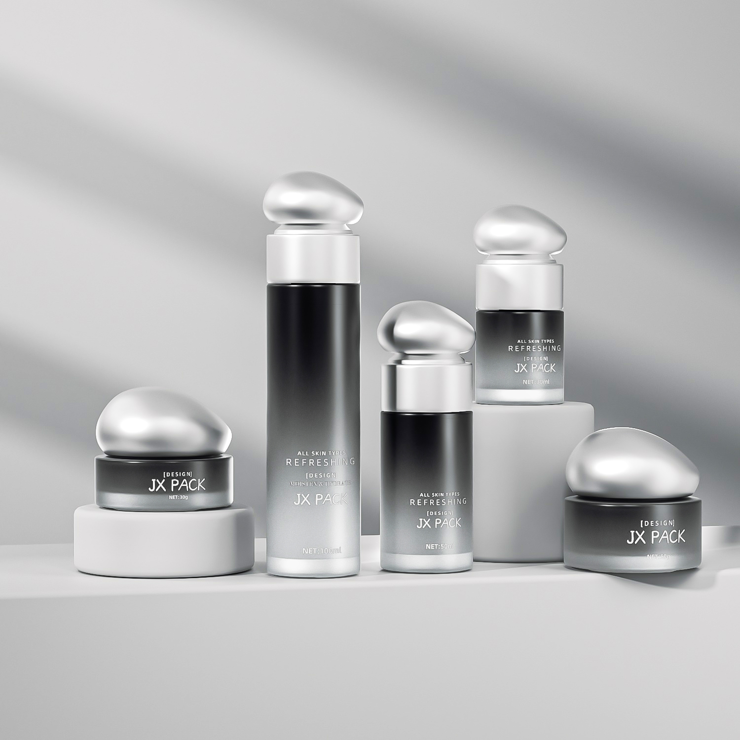 New Design Luxury 30ml 50ml 100ml Beauty Cosmetic Organic Skincare Glass Packaging Jars and Bottles with Pump