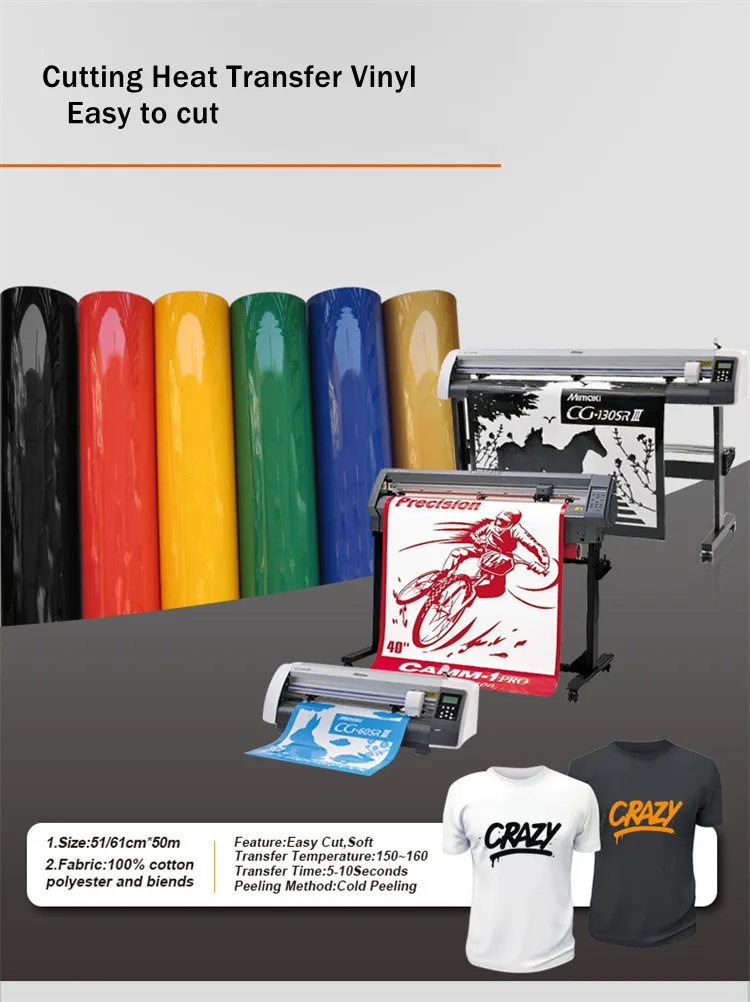 Clothing Decorate Design Heat Transfer Vinyl Colorful Cutting Transfer Film Htv for Plotter Cutter