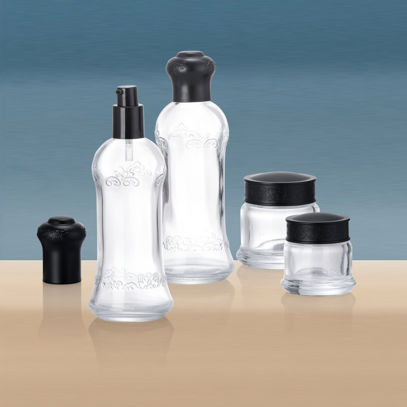 Manufacturer Essence Liquid Cream Lotion Glass Bottle Jar for Cosmetic Packaging Set