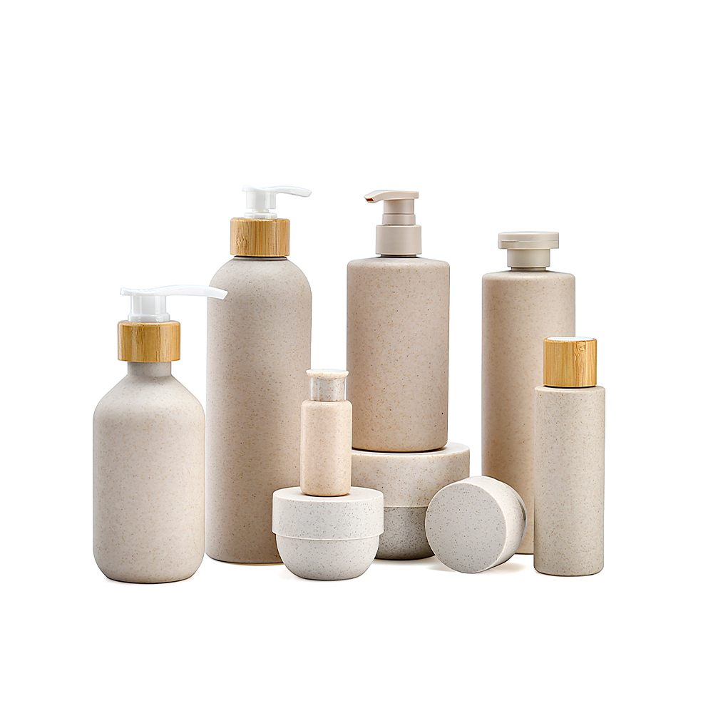 Wholesale Cosmetic Packaging 100ml 250ml 300ml 400ml 500ml Beige Biodegradable Wheat Straw Lotion Shampoo Bottles With Pump