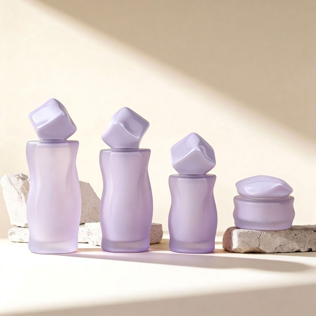 Mingsheng Luxury Unique Shape clear Matte Glass Cream Jar with Screw-On Lid 100ml Skincare Serum &amp; Cosmetic Packaging Bottle