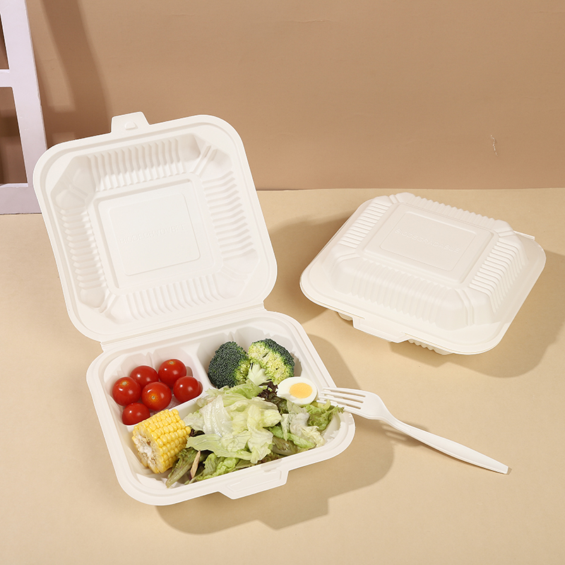 Biodegradable Disposable Lunch Box Microwavable 3-Compartment Sustainable Eco-Friendly Corn-Starch To-Go Food Container