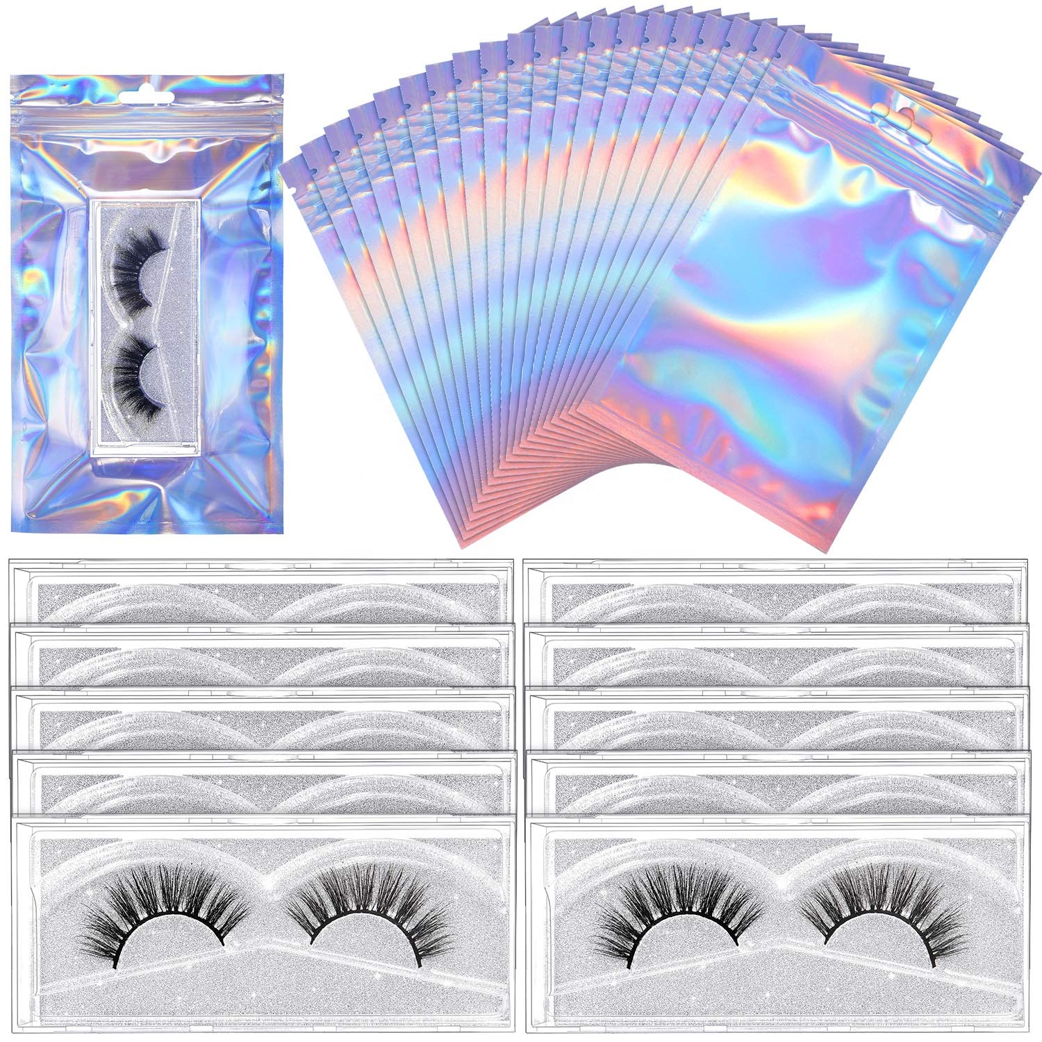 100pcs Resealable Holographic Zip Lock Mylar Bags Sealable Foil Sample Pouch Gift Baggies Cosmetic Packaging PE Ziplock Bag
