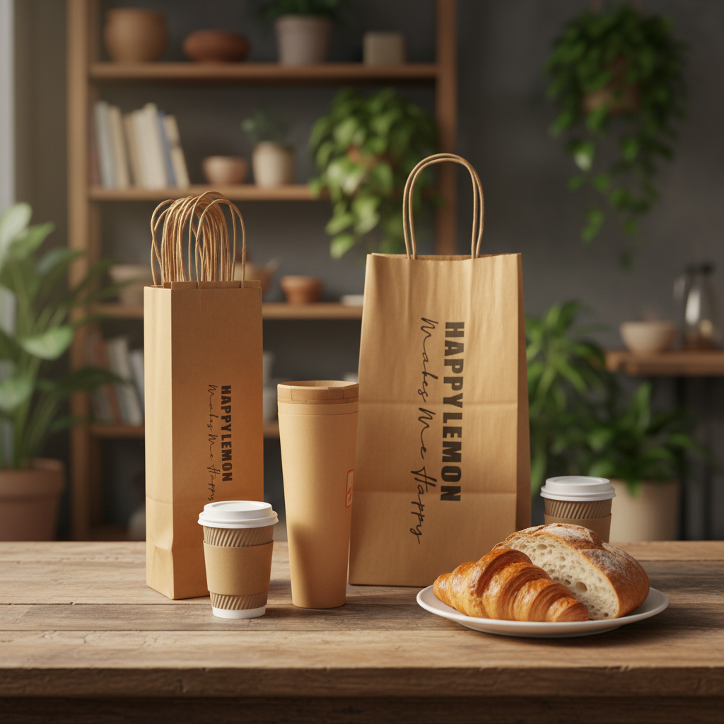 Custom Logo Eco-Friendly Classic Recycled Printed Kraft Paper Bags Handles for Grocery Shopping Restaurant Takeaway Packaging