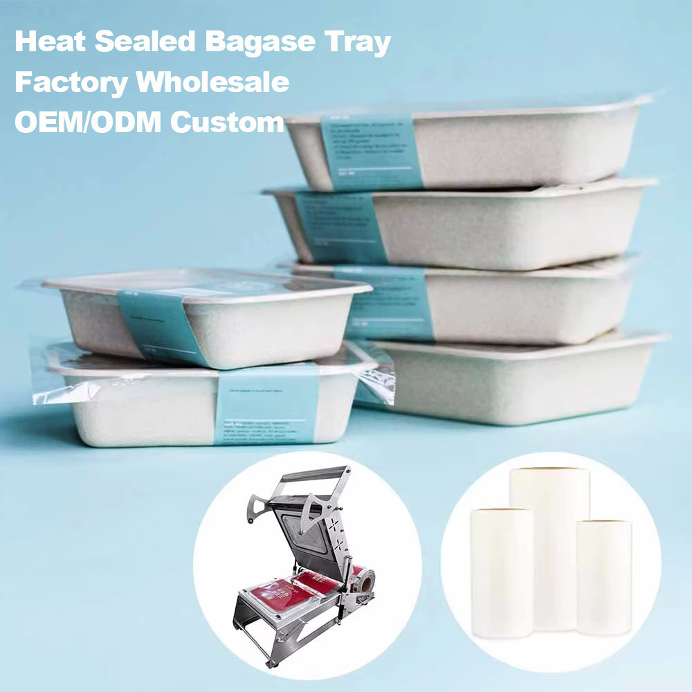 CPET Coating Meal Tray Biodegradable Sugarcane Bagasse Disposable Ready to Eat Meals Packaging