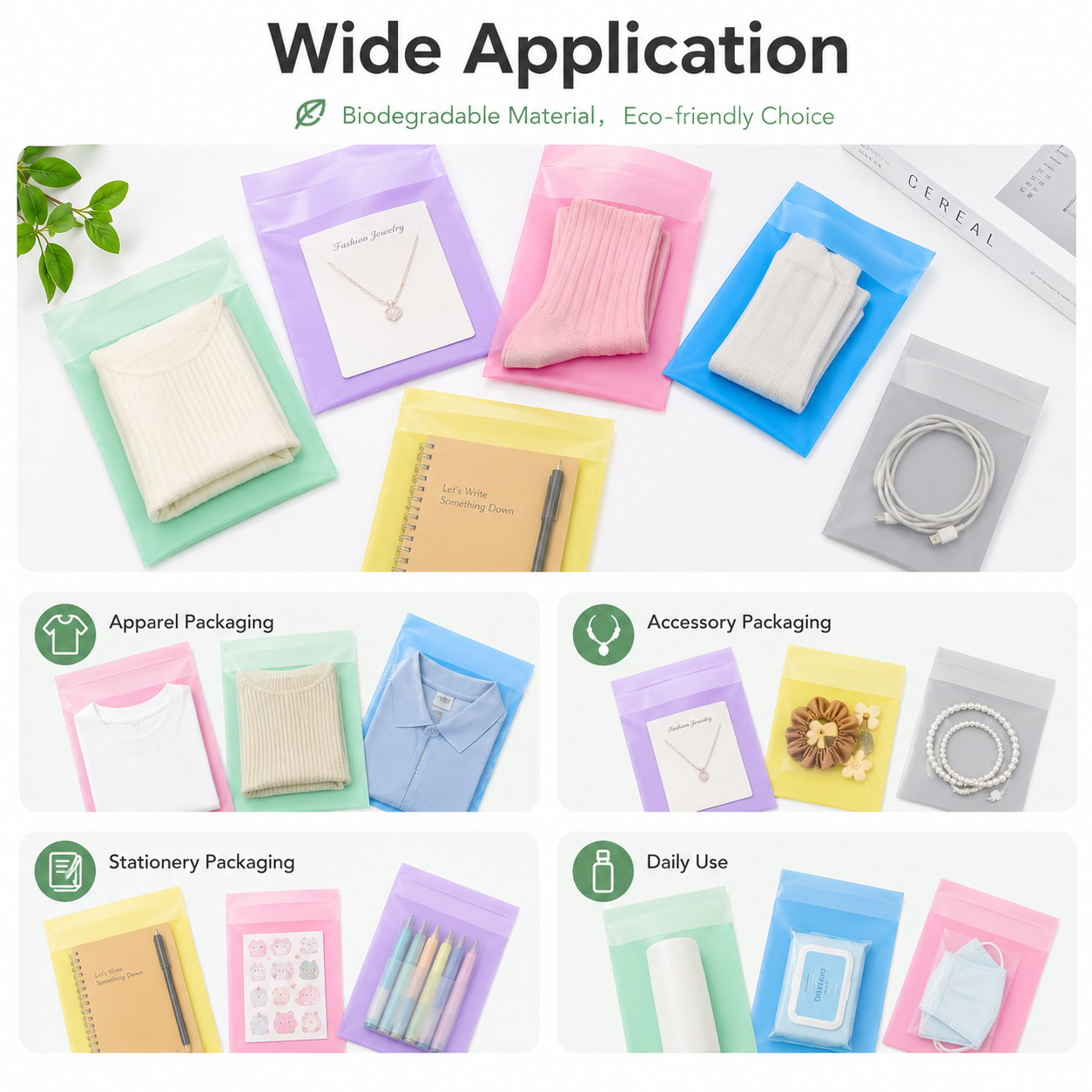 Biodegradable PE Plastic Ziplock Bags Custom Color &amp; Logo Self-Sealing Waterproof for E-commerce Packaging