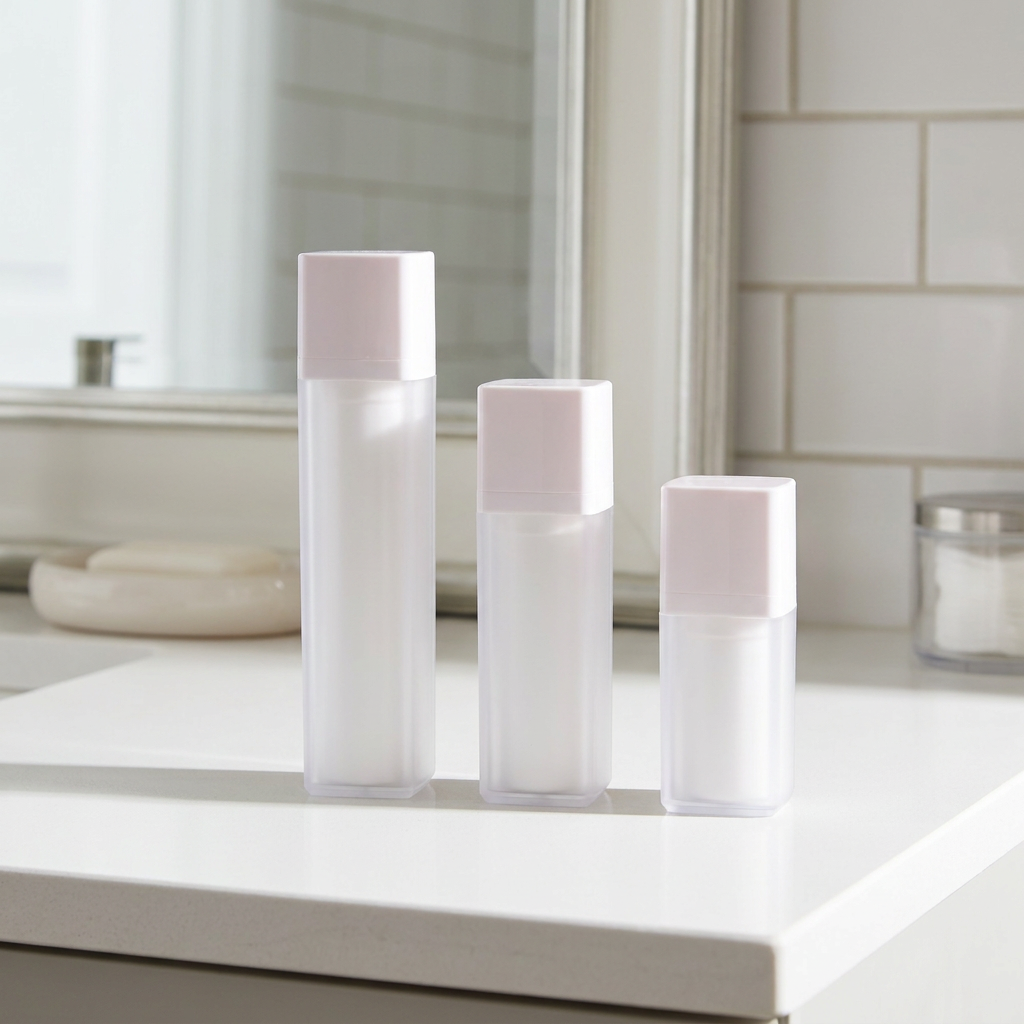 White Frosted Square Vacuum Bottle 15ml/30ml/50ml Refillable Cosmetic Serum Lotion Travel Skincare Packaging