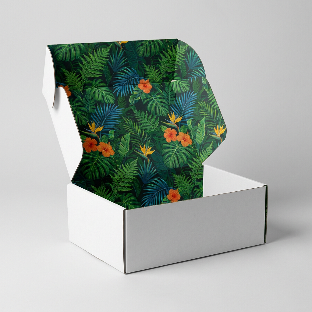 Custom Logo Sage Green Corrugated Mailer Box with Internal Nature Print for Organic Skincare