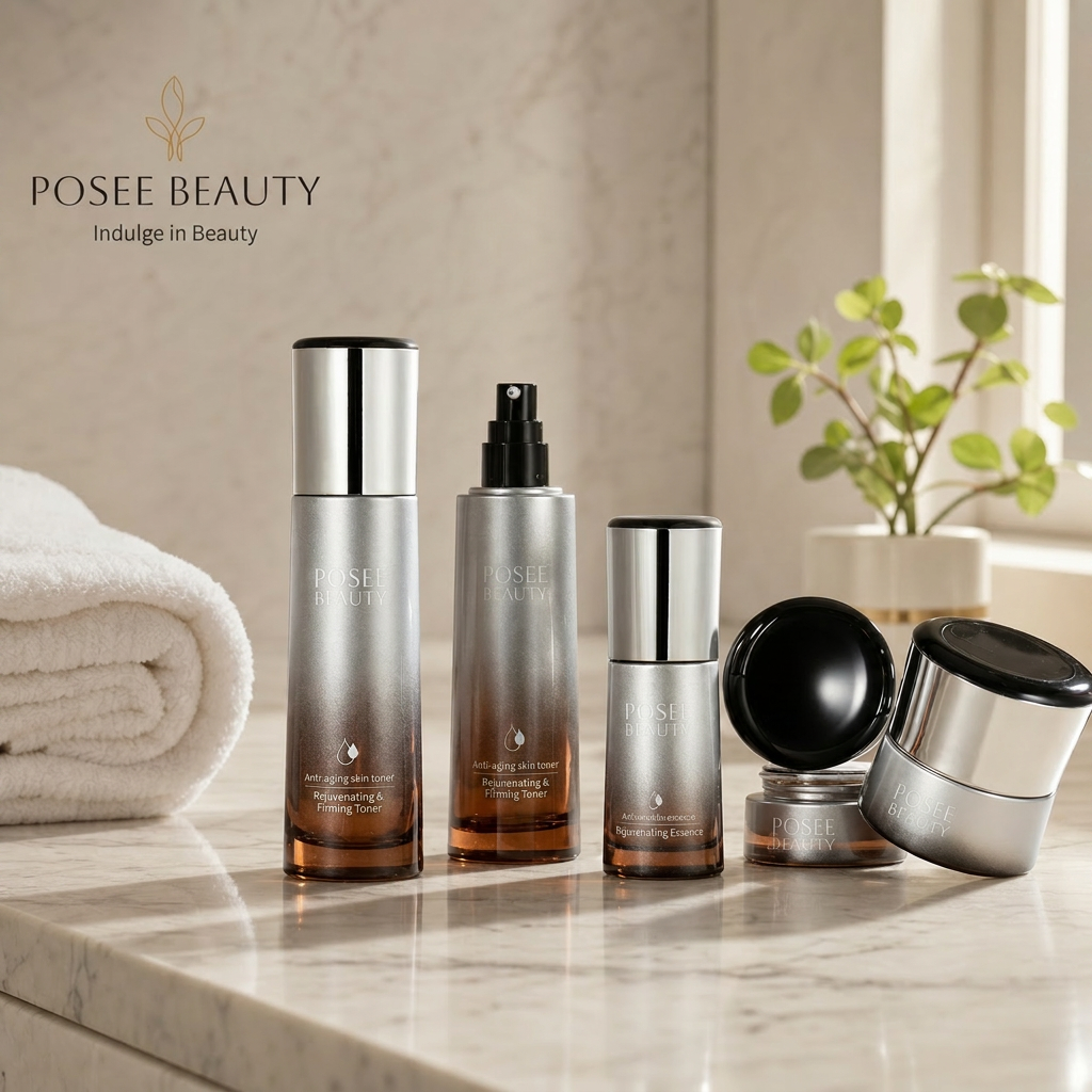 High-end Conical Glass Cosmetic Packaging Set Hot Stamped &amp; Sprayed Bottles Jars for 100ml Lotion Serum 30/20g Cream Eye Cream