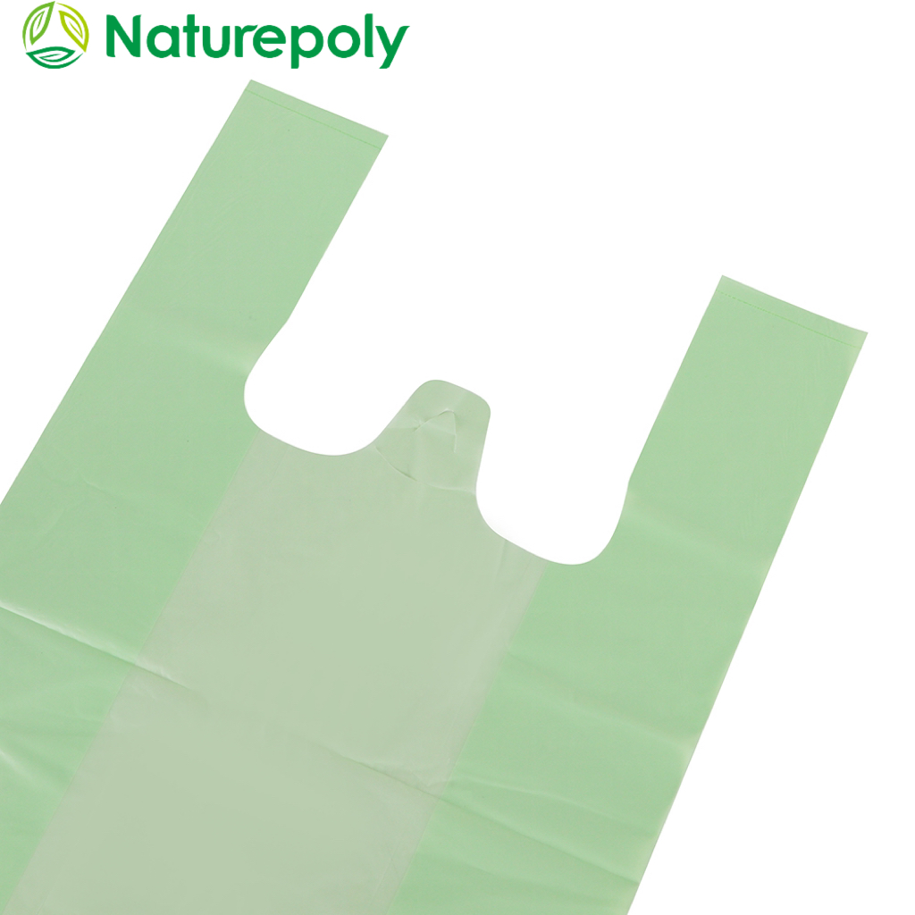 Plastic Free Sustainable Compostable Plant-based PLA PBAT Biodegradable Takeout Packaging T-shirt Bag