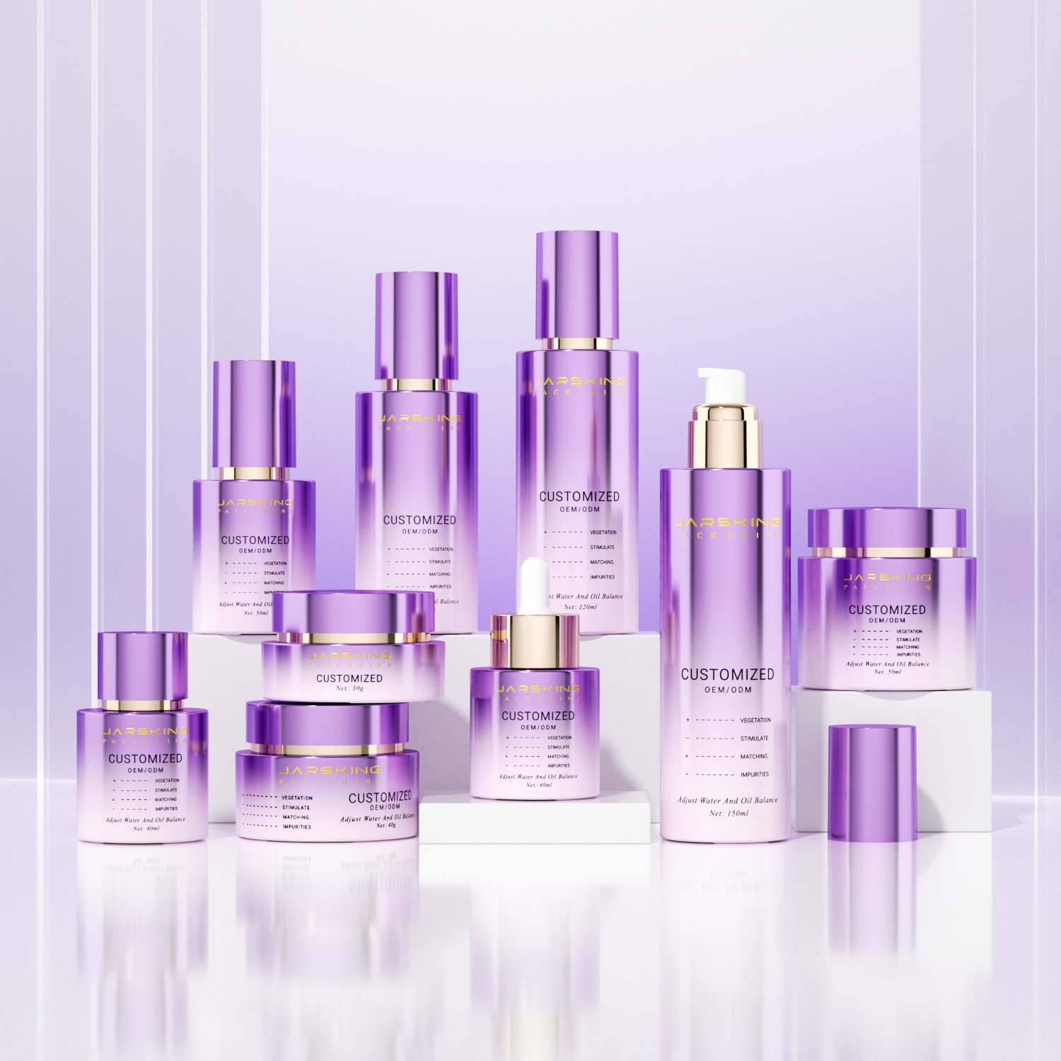 NEW Shape Luxury Thick Bottom Glass Skincare Packaging Cylinder Empty Toner Bottle Jar Set for Cosmetic Cream