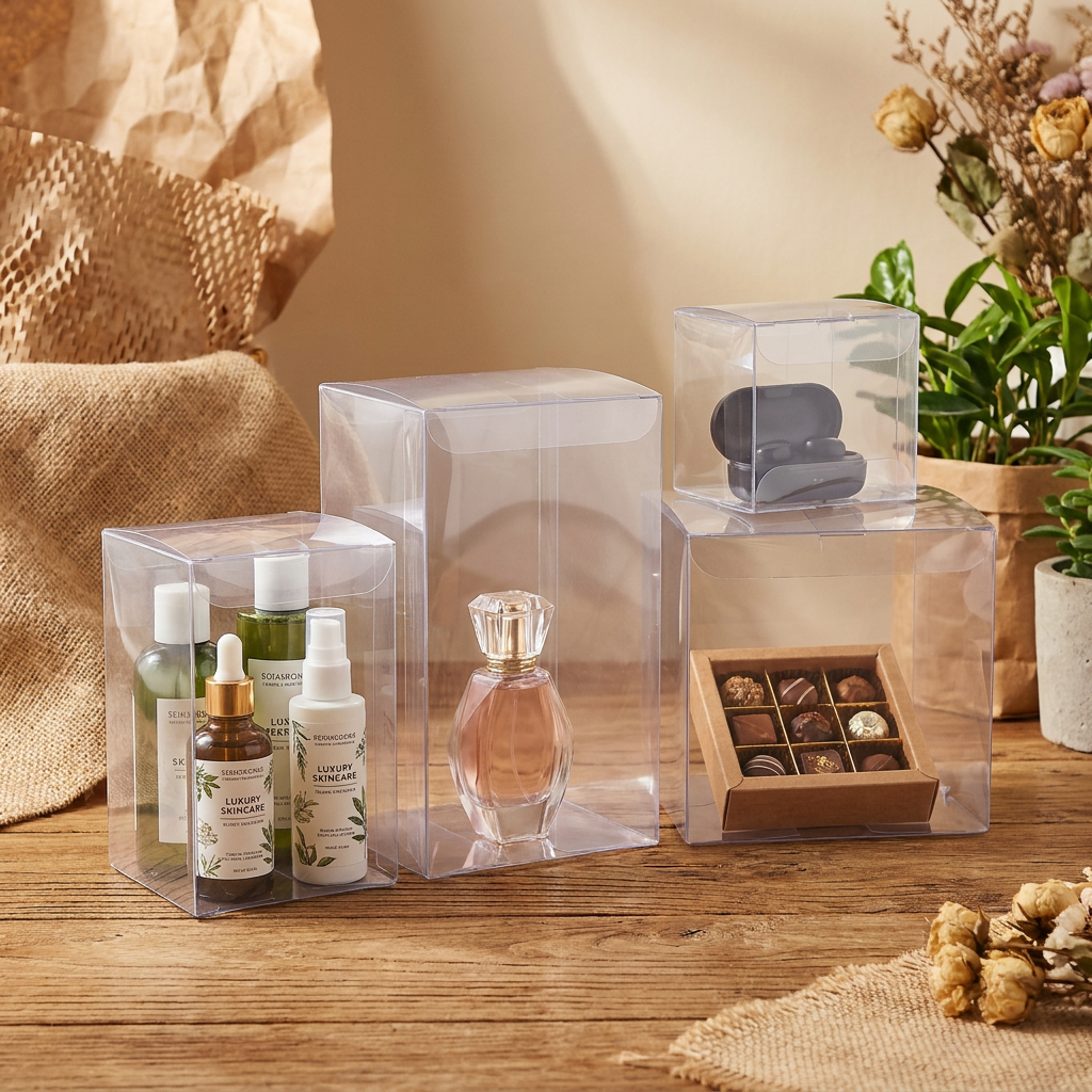 Clear PVC Plastic Folding Box Transparent Gift Packaging Case Retail Toy Cosmetic Display Storage Container Custom Logo