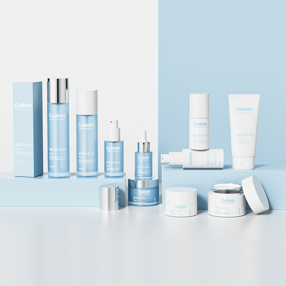 Factory Frosted Empty Pump Lotion Aluminum Cosmetic Packaging Luxury Matte Clear Cream Glass Skincare Bottles and Jars Set