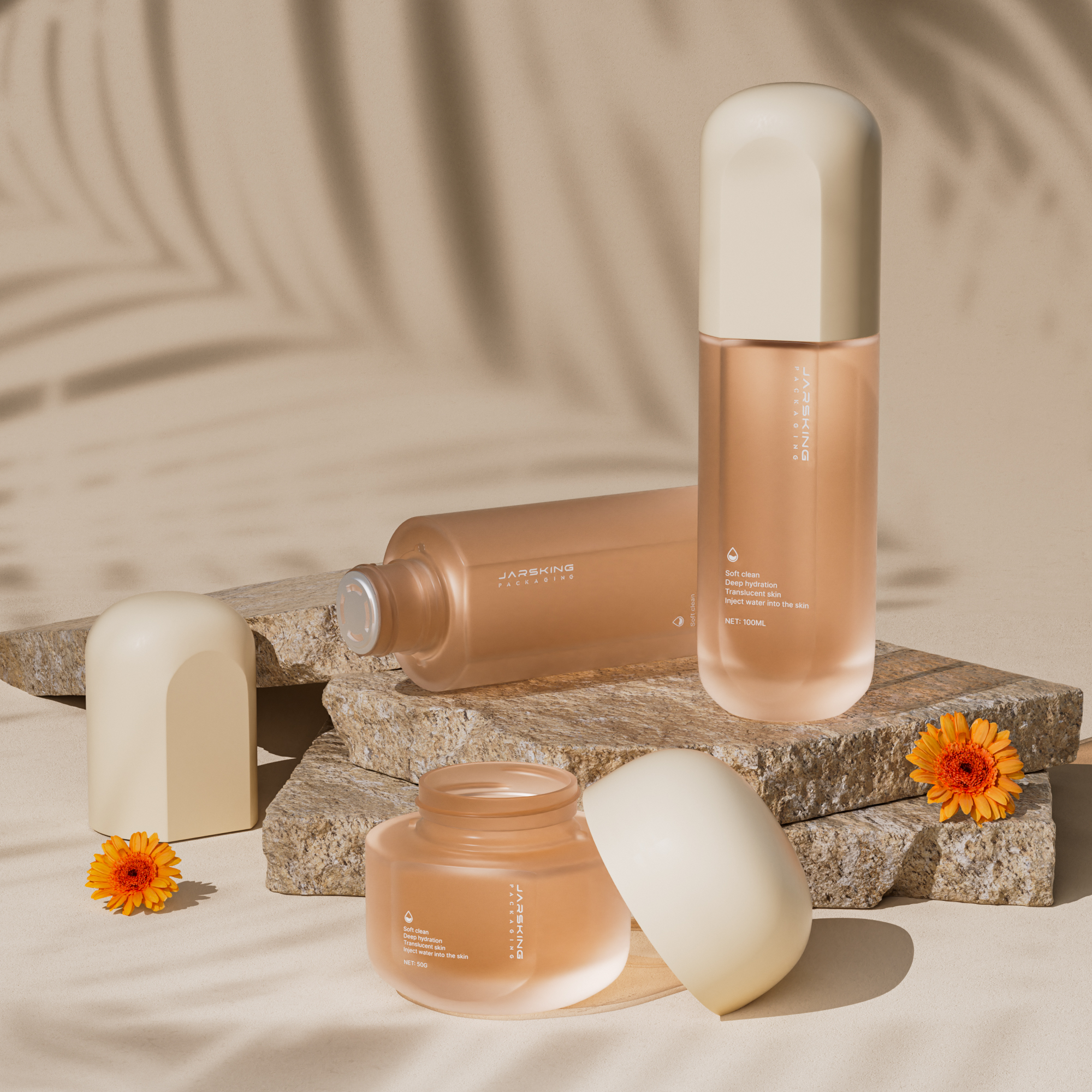 NEW Unique Modern Gold Custom Luxury Skincare Line Packaging Glass Toner Bottles Containers Set