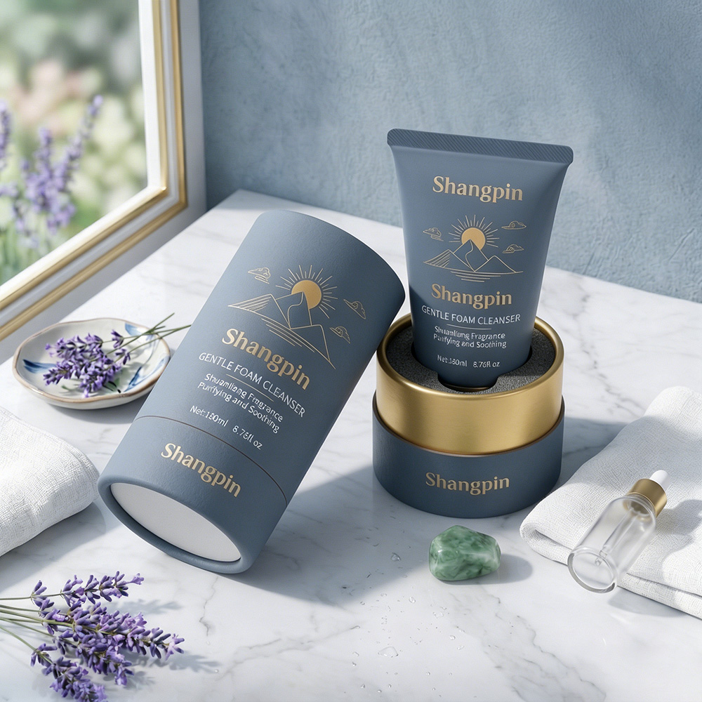 Custom Logo Cylinder Perfume Cosmetic Jar Gift Paper Tube Hot Stamping Skincare Facial Cleanser Skincare Packaging Tube