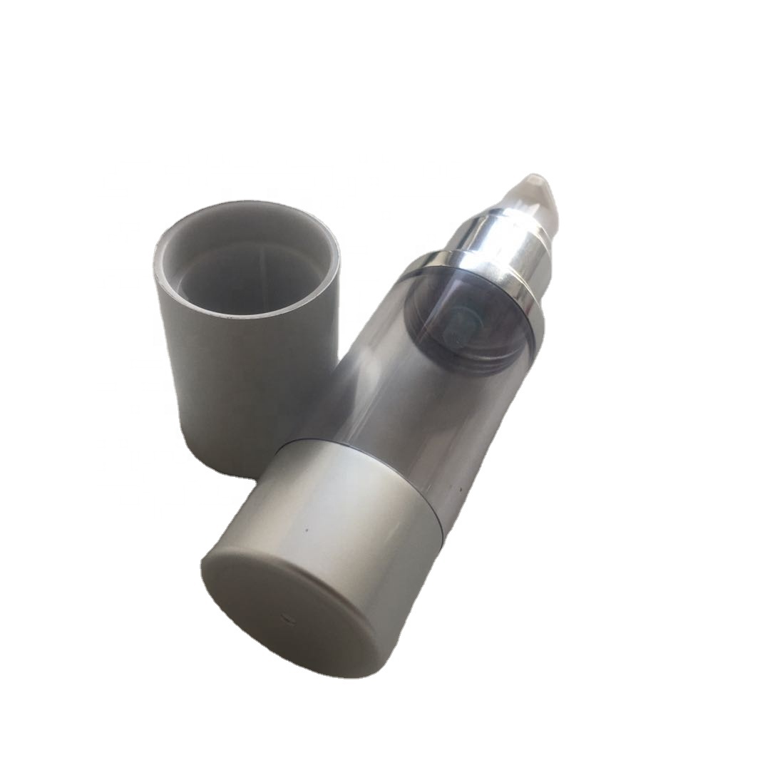 Luxury Silver Aluminum Airless Pump Bottle Clear AS Plastic Vacuum Cosmetic Packaging For Skincare Serum Lotion