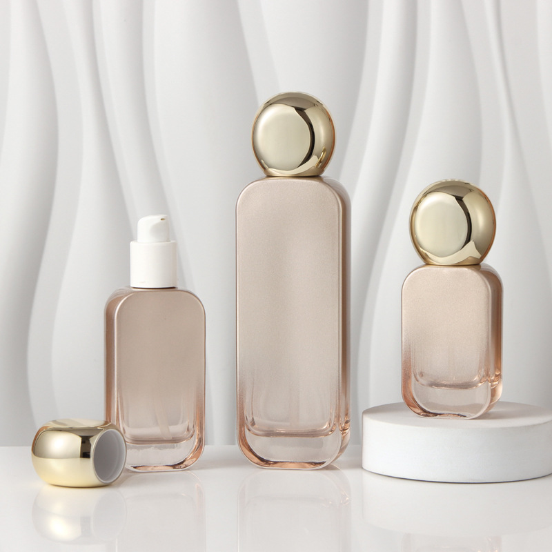 Luxury Frosted Skincare Packaging Set with Unique Spherical Ball Lid 20ml-120ml Glass Bottle &amp; Jar for Organic Cosmetic Brand