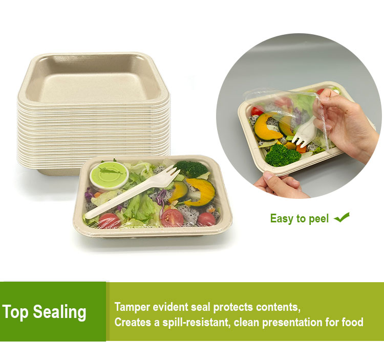CPET Coating Meal Tray Biodegradable Sugarcane Bagasse Disposable Ready to Eat Meals Packaging