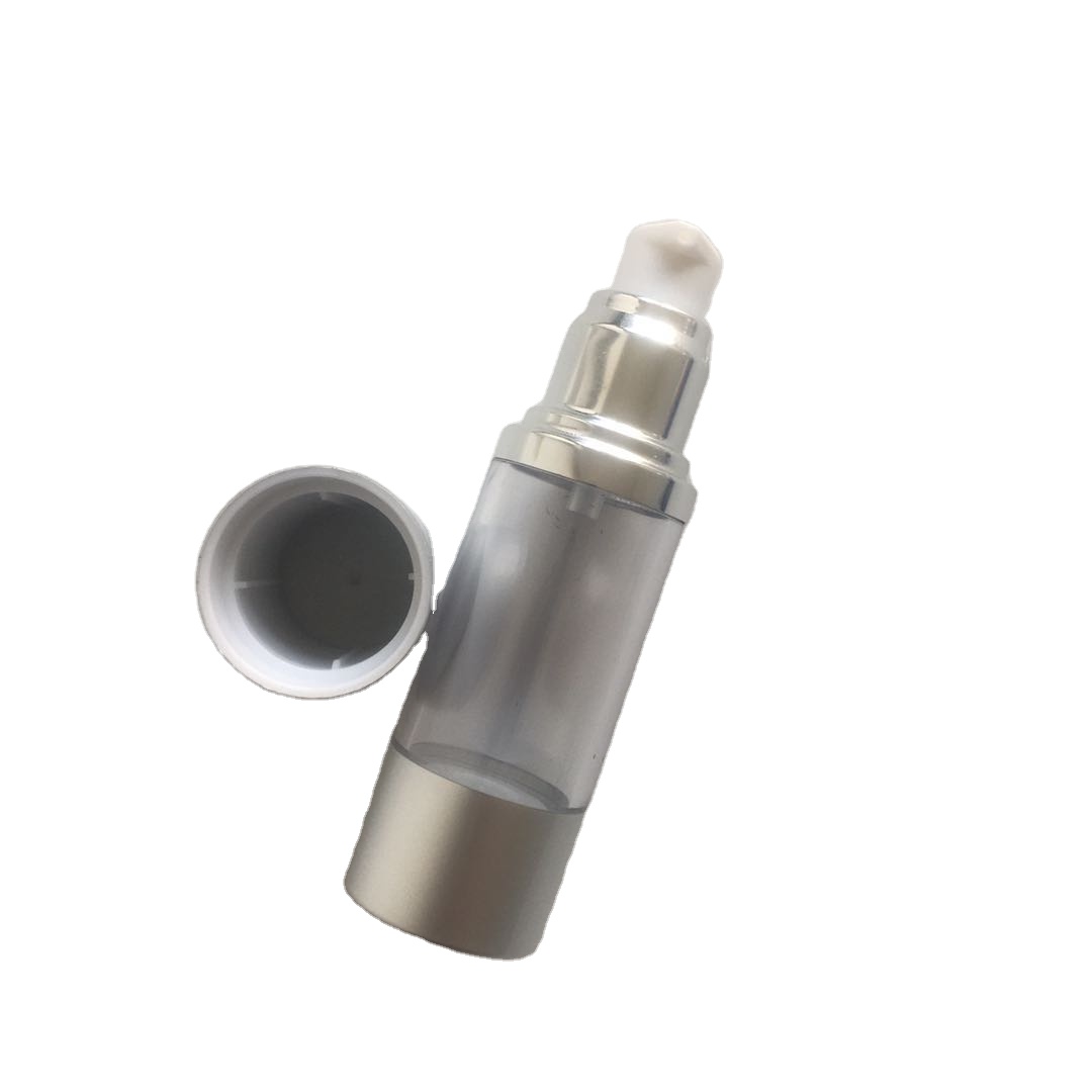 Luxury Silver Aluminum Airless Pump Bottle Clear AS Plastic Vacuum Cosmetic Packaging For Skincare Serum Lotion