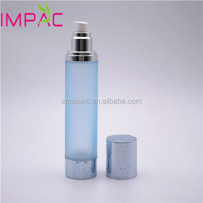 Skin care luxury airless 120 ml cream packaging with vacuum pump dispenser frosted blue container
