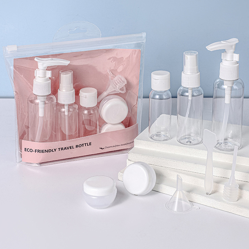 Wholesale Travel Bottles Set Travel Bottle Kits Pink White Skincare PET Plastic Bottle Plastic Cosmetic Packaging Set
