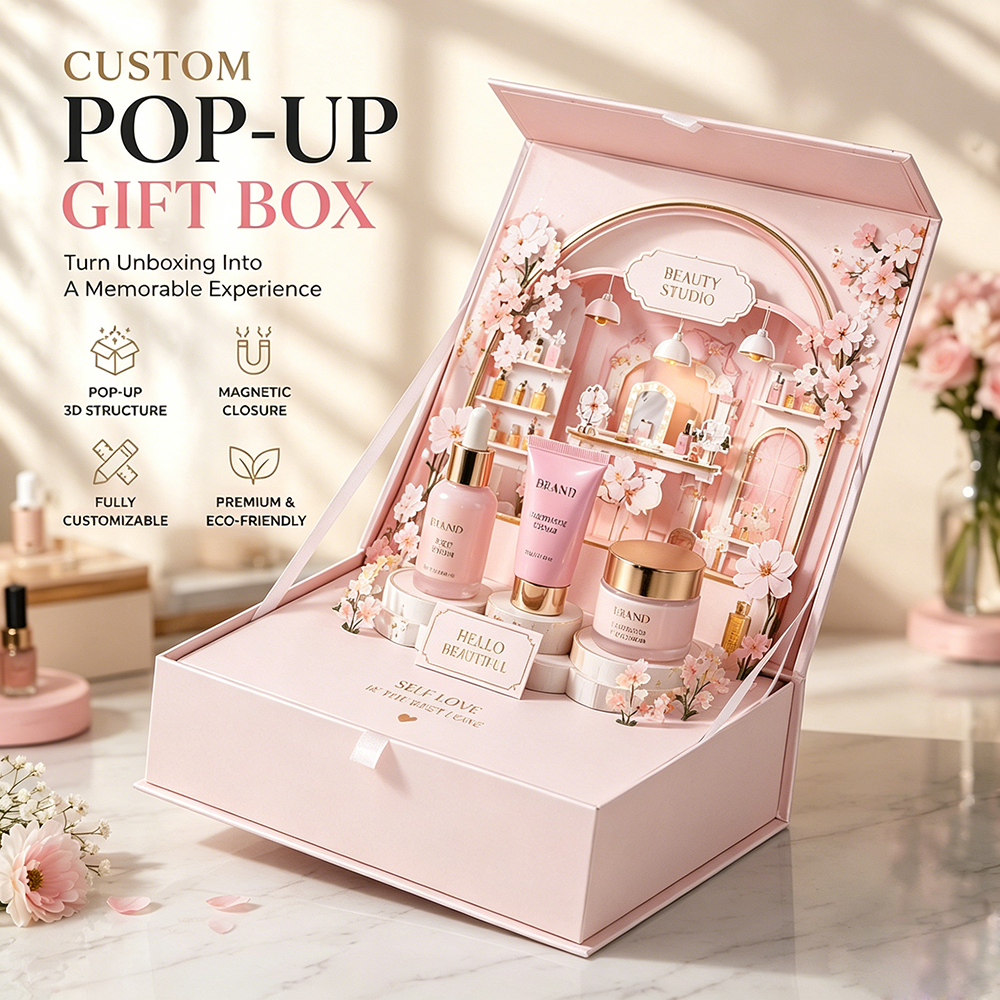 Wholesale Custom 3D Pop-Up Luxury Magnetic Cardboard Gift Box, Premium Packaging for Cosmetics &amp; Beauty Bottles