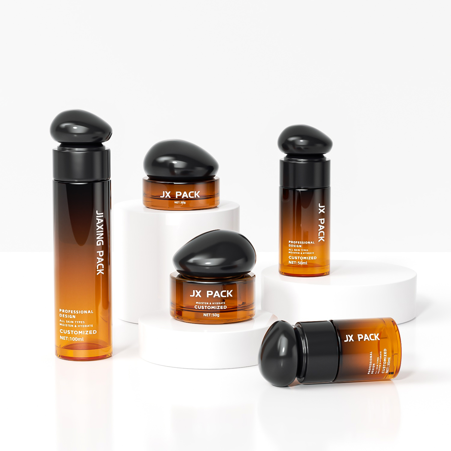 New Design Luxury 30ml 50ml 100ml Beauty Cosmetic Organic Skincare Glass Packaging Jars and Bottles with Pump