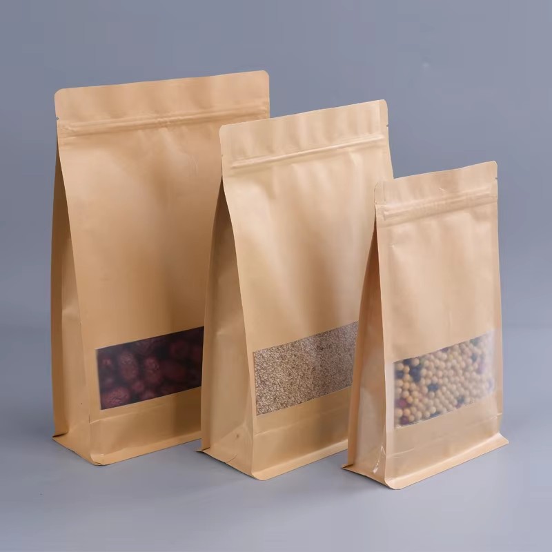 Custom Printing Zip Lock Flat Bottom Recyclable Clear Window Stand up Pouch Premium Food Tea Coffee Salad Cakes Pet Food Jelly