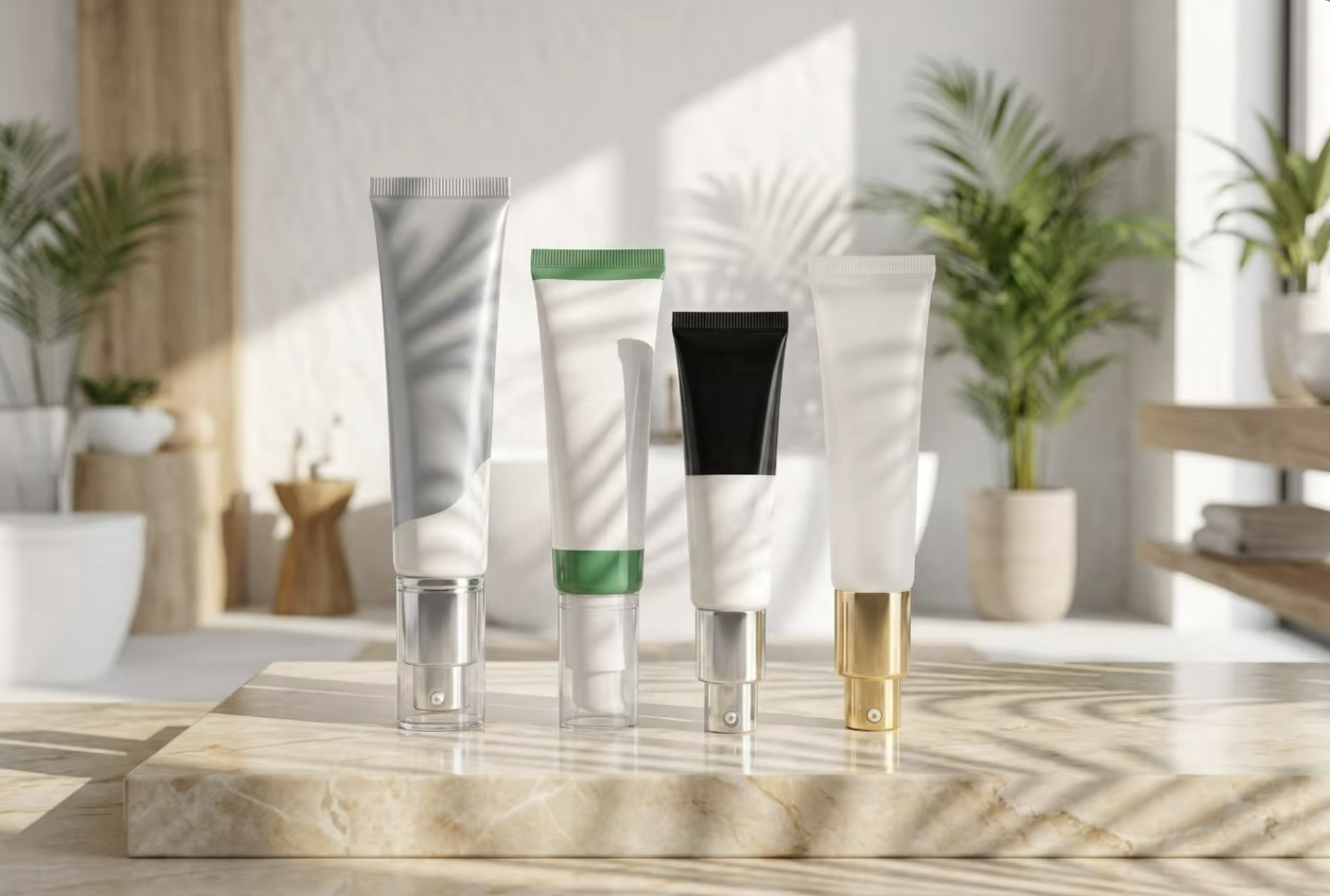 Leak-Proof Airless Pump Tube Packaging for Cosmetic Skin Care with Screw Cap UV Printing Custom Color Pattern Design