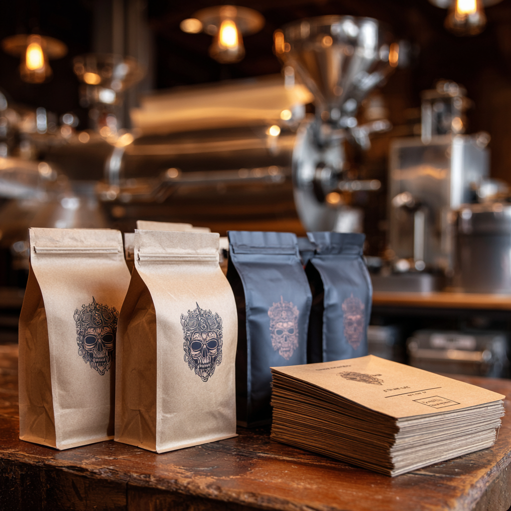 AT PACK 250g 500g 1KG 12oz Custom Coffee Bags With Thank You Card Slot Flat Bottom Kraft Coffee Beans Packaging Bags
