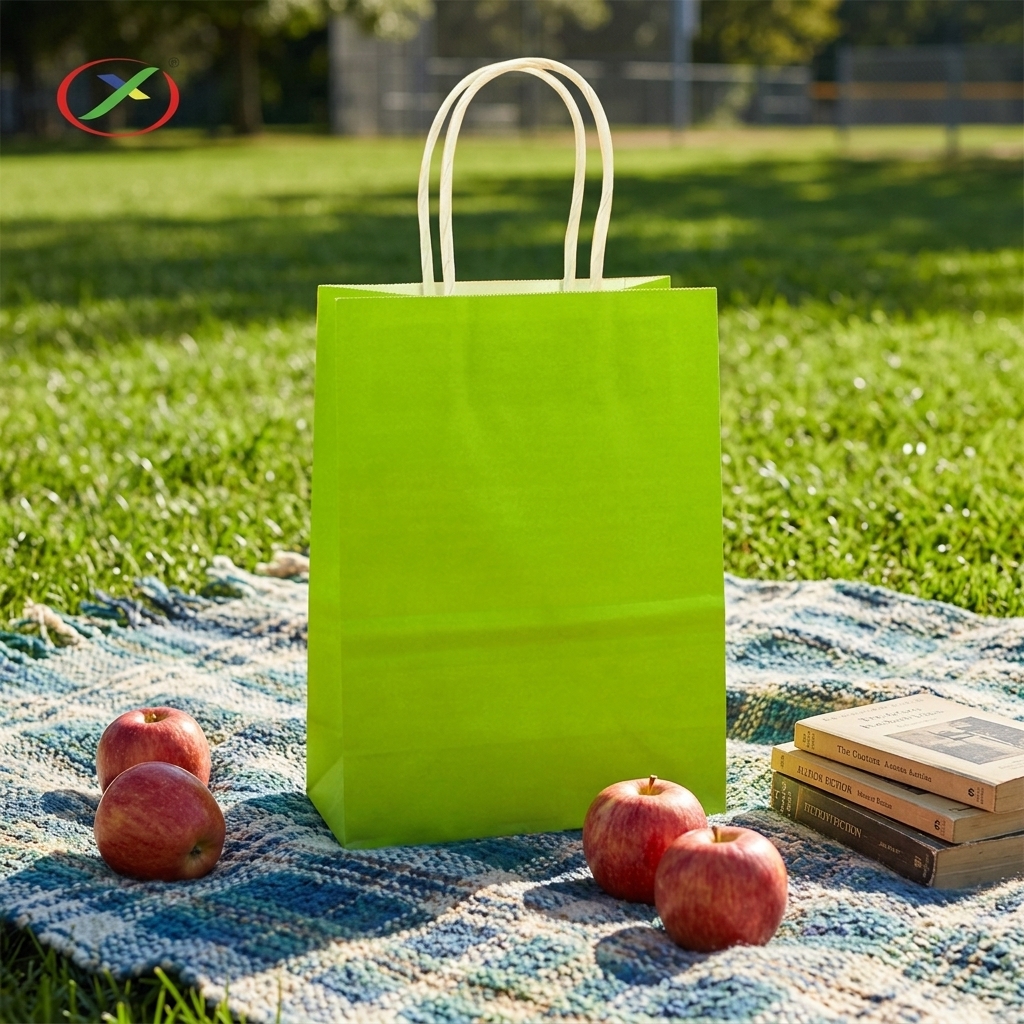 Custom Logo Eco-Friendly Classic Recycled Printed Kraft Paper Bags Handles for Grocery Shopping Restaurant Takeaway Packaging