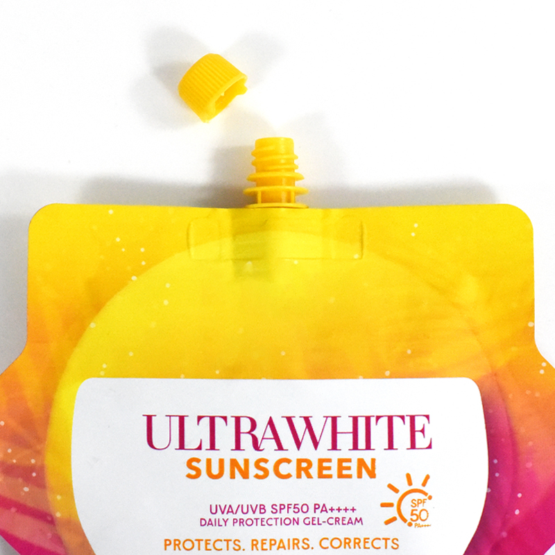 Custom Printed Die Cut Liquid Packaging Aluminum Foil Stand up Spout Pouch Refill Squeeze Sunscreen Cosmetic Travel Portable