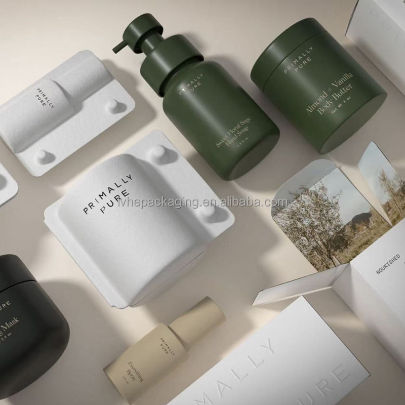 Custom Logo Eco-Friendly Biodegradable Clamshell Box Cosmetic Cream Packaging Skin Care Paper Box Made From Bagasse Pulp