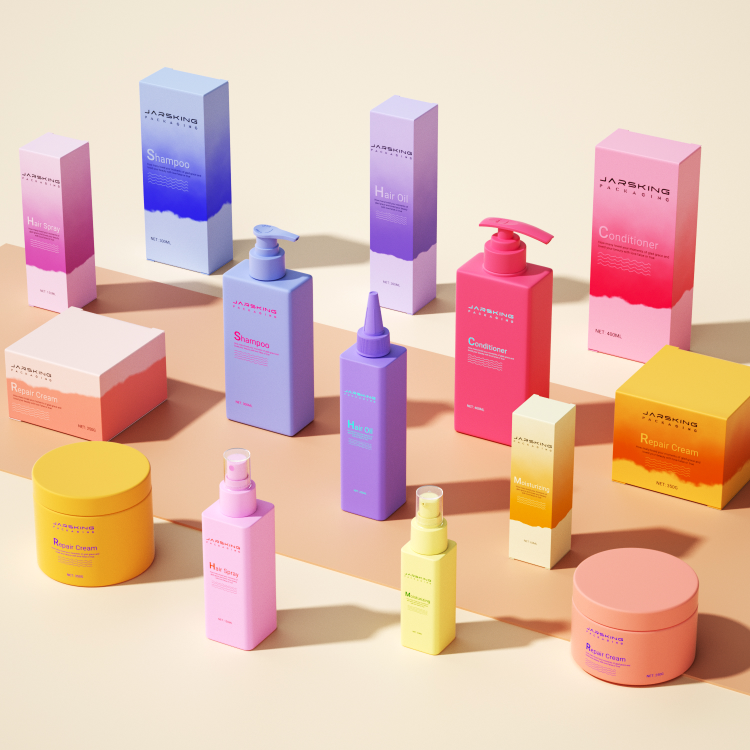 Luxury Square PET Plastic Matte Hair Oil Mask Serum Spray Container and Packaging Shampoo Pump Bottles Set for Hair Care