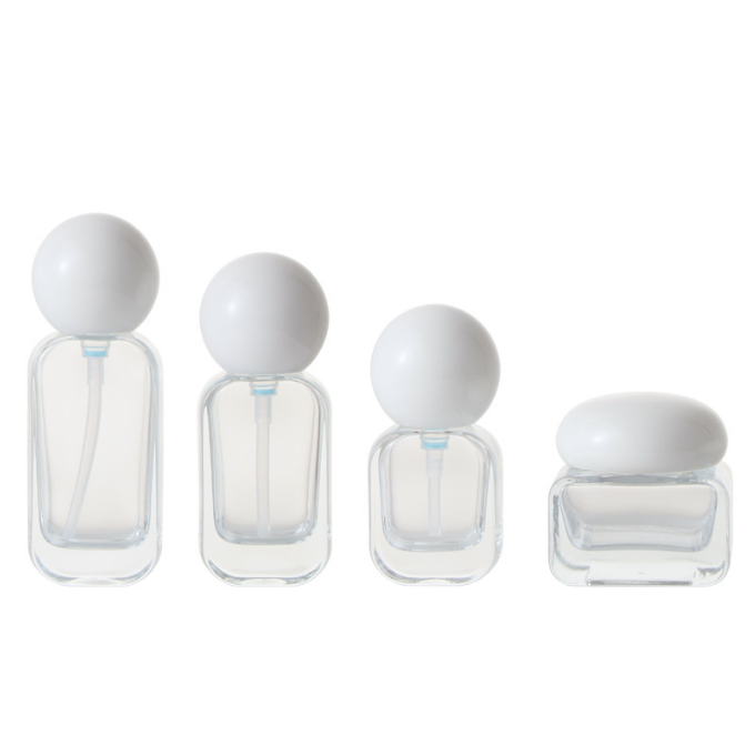 Luxury Frosted Skincare Packaging Set with Unique Spherical Ball Lid 20ml-120ml Glass Bottle &amp; Jar for Organic Cosmetic Brand