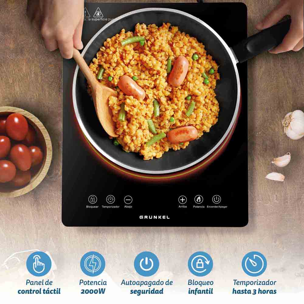 Grunkel Induction Hob 2000W 8 Power Levels Single Touch Control Toughened Glass Panel Household Electric Cooktop Kitchen