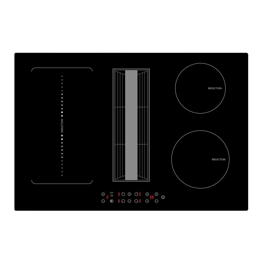 New Design Induction Hob With Built in Downdraft Extraction Hood Ceramic Glass 4 Burners Induction Cooker