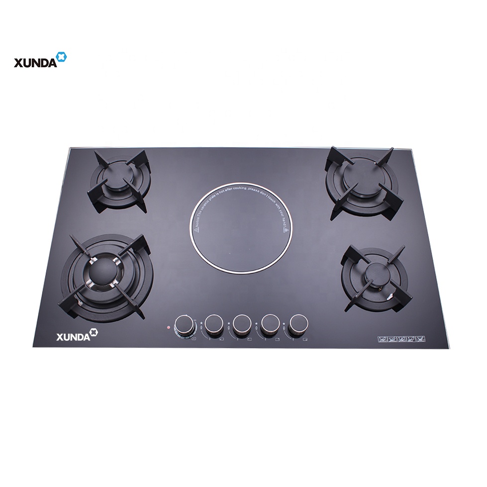 Xunda 90CM Cooking Appliances Glass Top Built in 5 Burners Stove 4 Gas 1 Single Electric Infrared Induction Ceramic Cooker Hob