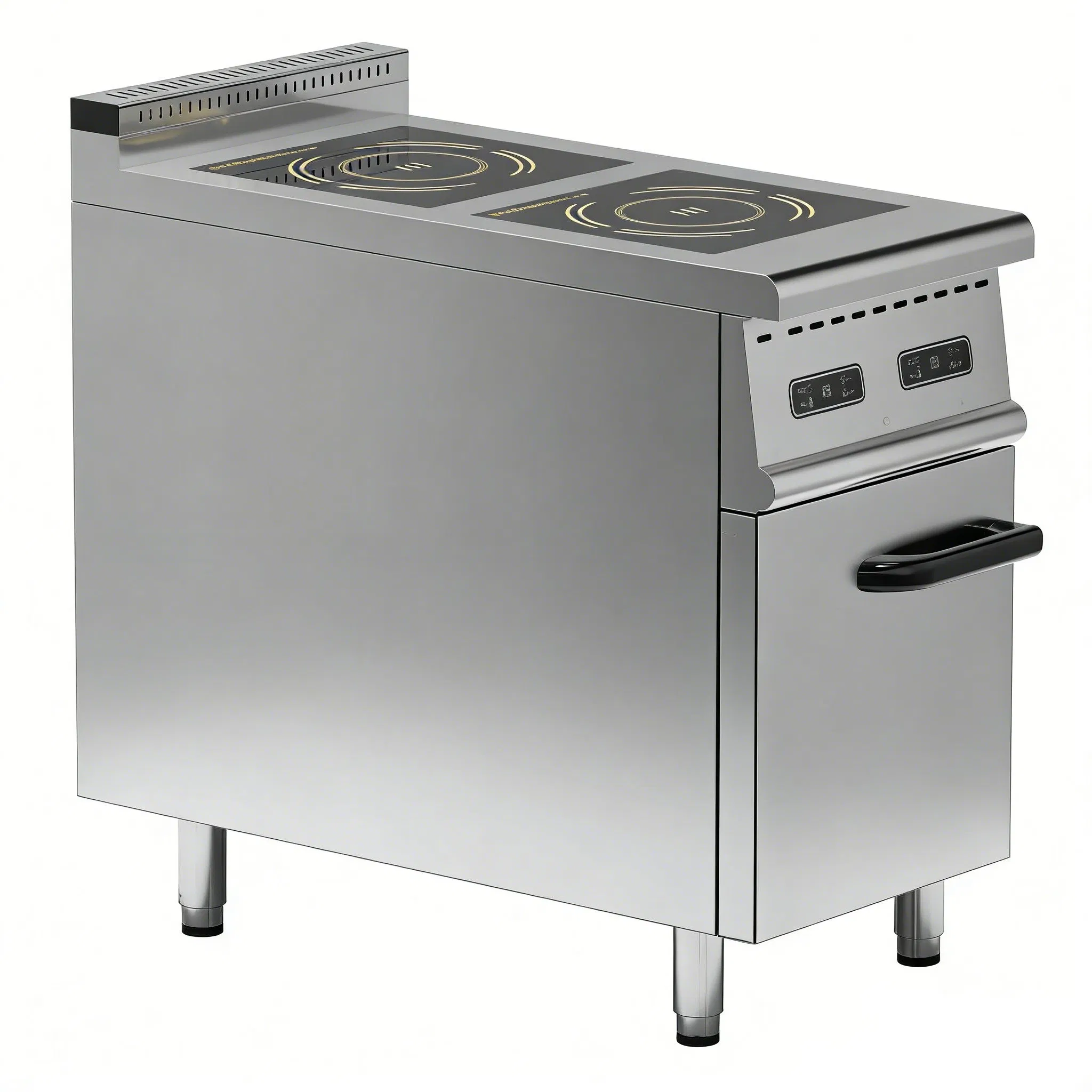 4-Burner Commercial Induction Cooker with Cabinet Base, 4-Zone Stainless Steel Induction Range