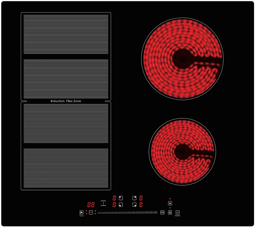 24 Inch European Style 4 Burner Hybrid Stove Double Burner Induction and Double Burner Electric Ceramic