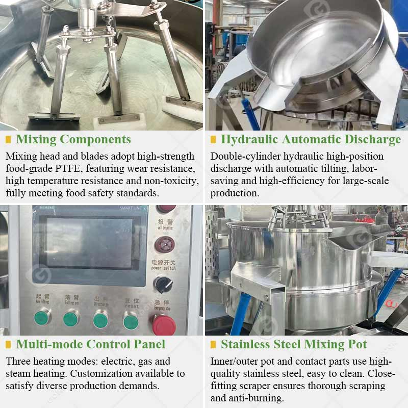 Industrial Small Batch Food Jacket Steam Induction Syrup Nougat Cooking Kettle Mixer Machine for Sale