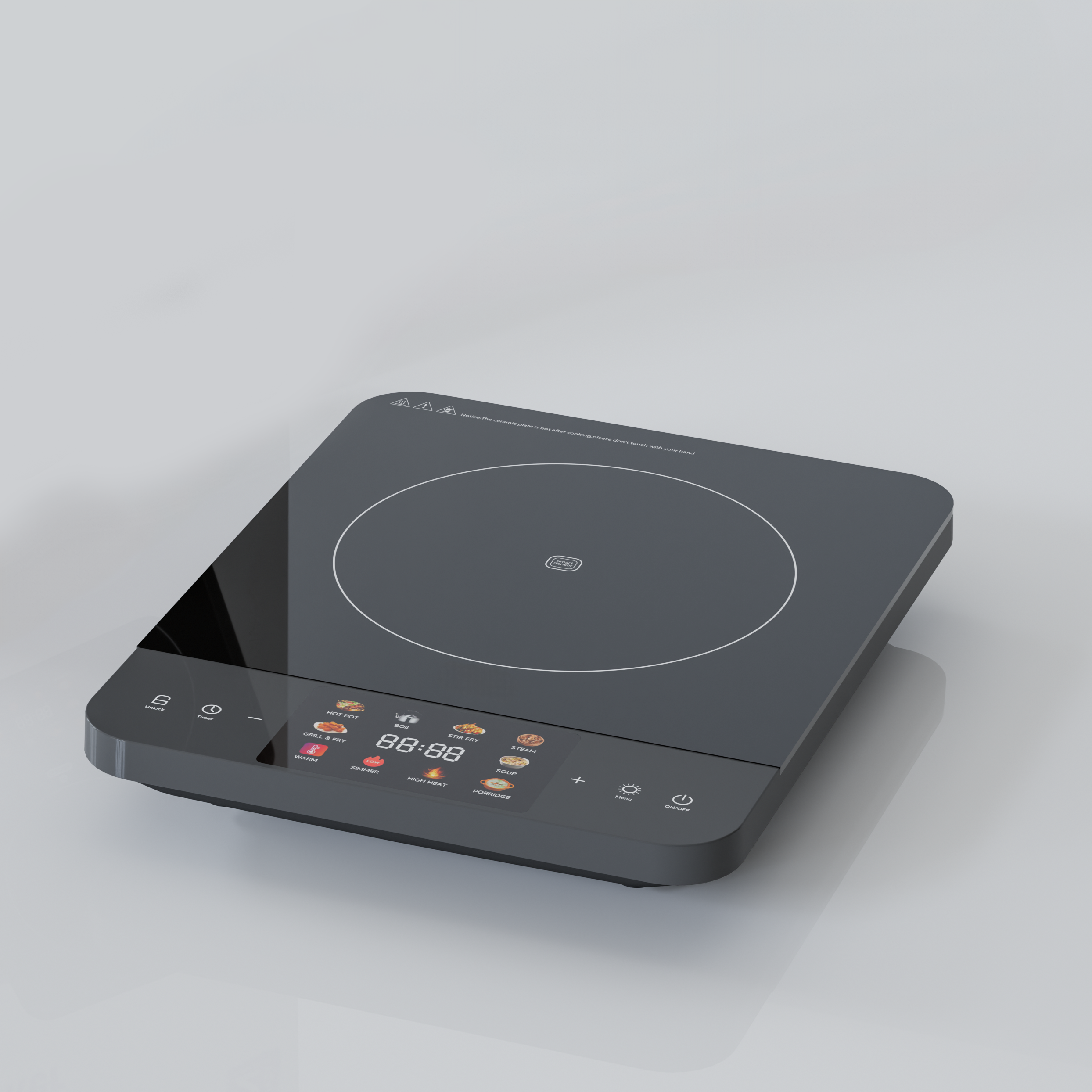Single Burner Electric 2200W Induction Cooktop with Glass Plate Cooker Waterproof Touch Control for Home Use