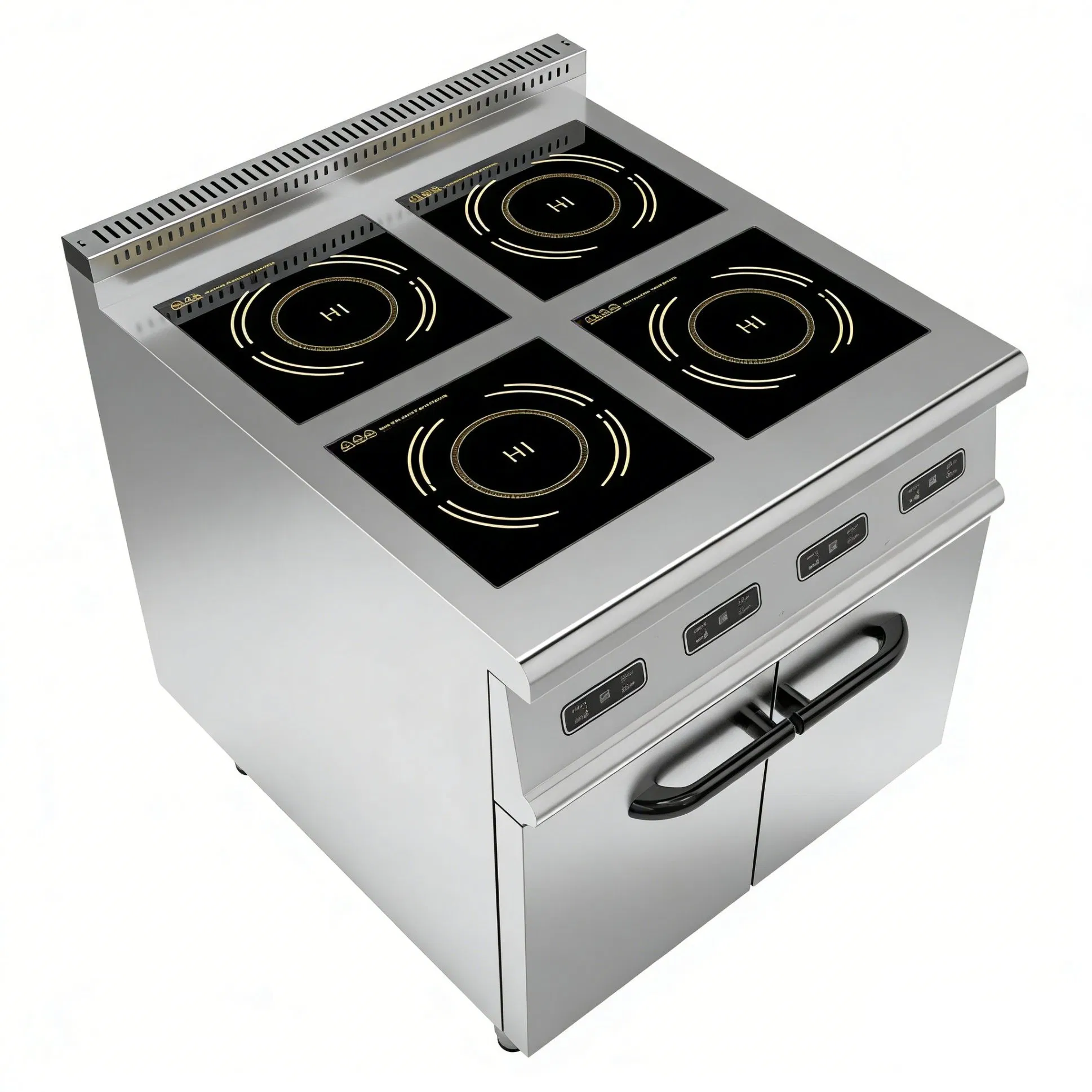 4-Burner Commercial Induction Cooker with Cabinet Base, 4-Zone Stainless Steel Induction Range