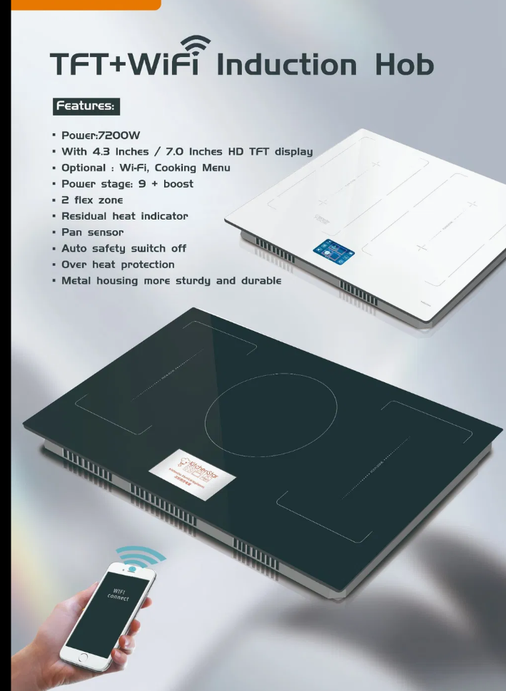 5 Zone 36" TFT Screen Induction Hob WiFi Function 4.3" Monitor Electric Cooktop Built-in Household Installation electric Power