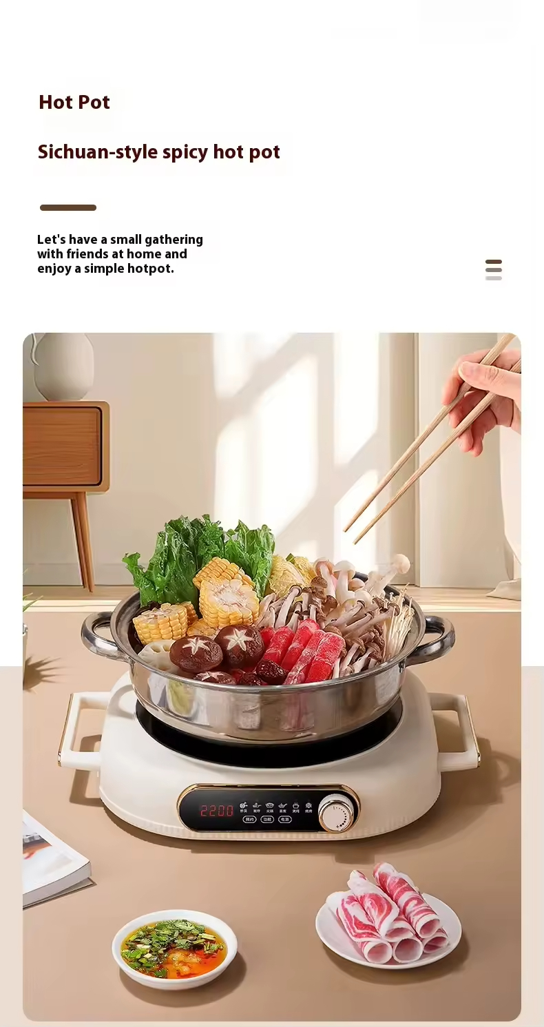 High-Power Smart Electric Induction Cooker 100W~3500W Touch Screen Waterproof 6-Level Firepower 3-Hour Timed Cooking