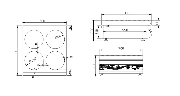 4 Burner Commercial Induction Cooktop for Restaurant - Paper Drawing