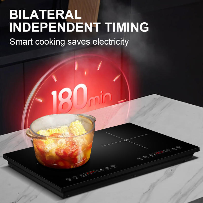 110V US Standard 4400W Black Microlite Panel Touch Control Waterproof Portable Double Burner Horizontal Induction Cooker