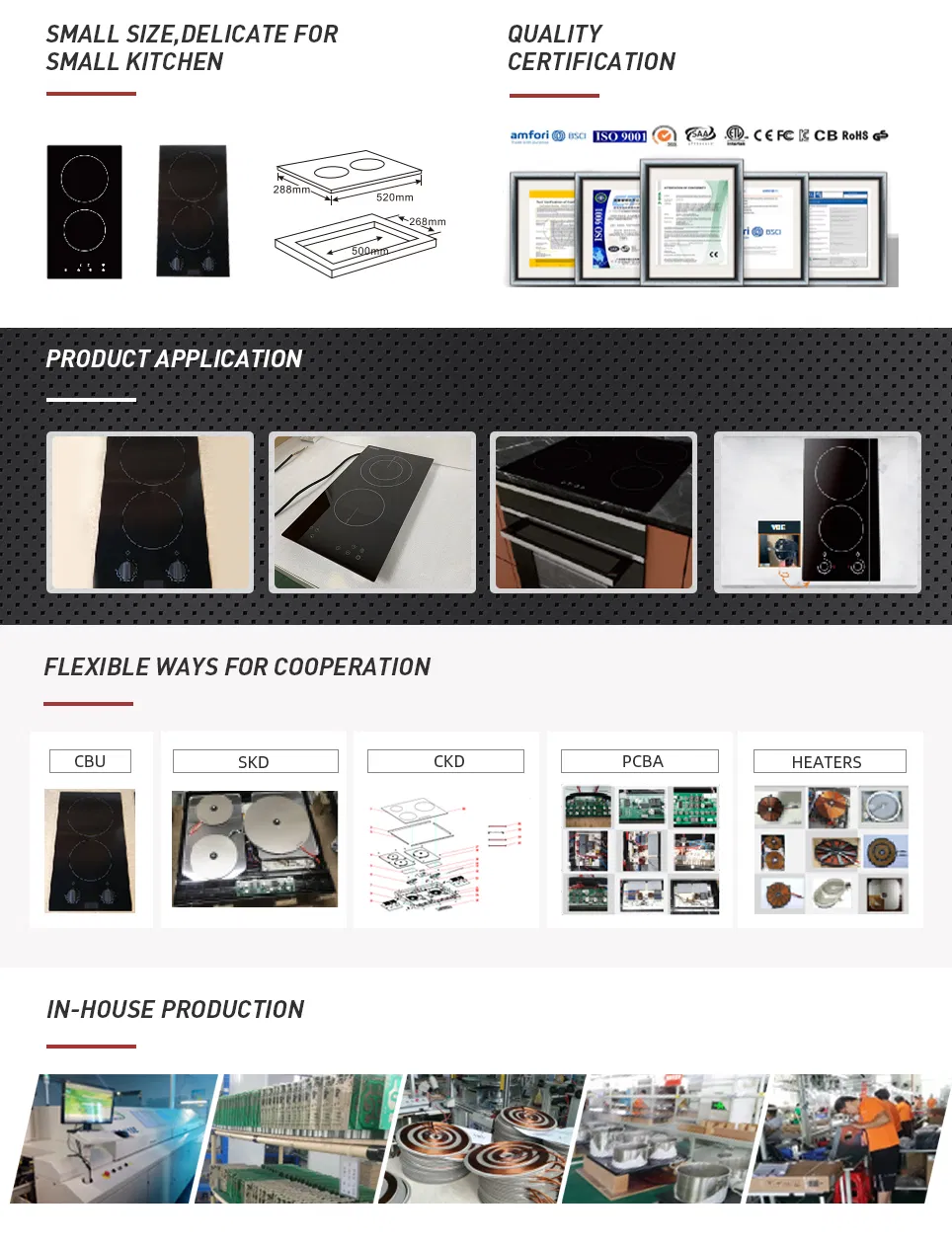 Induction Cooktop/ Induction Hob Multi Zones/ 3 Zones Ceramic Glass Plate