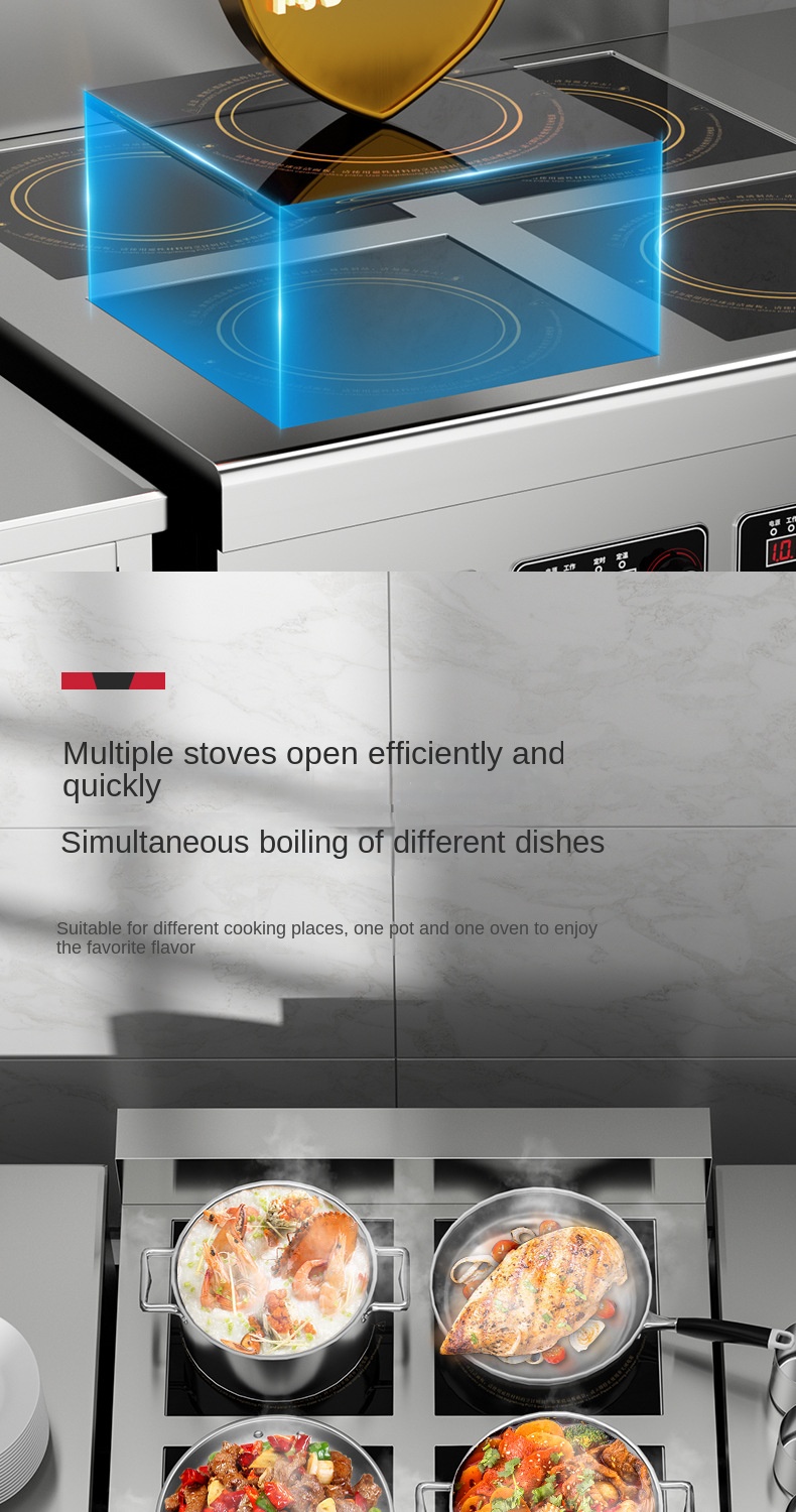 Commercial Stainless Steel Housing 4/6 Burners Induction Cooker Catering Kitchen Equipment Electric Cooking Stove